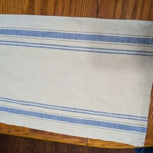 Six Striped Cream and Blue Placemats. 100% Cotton.